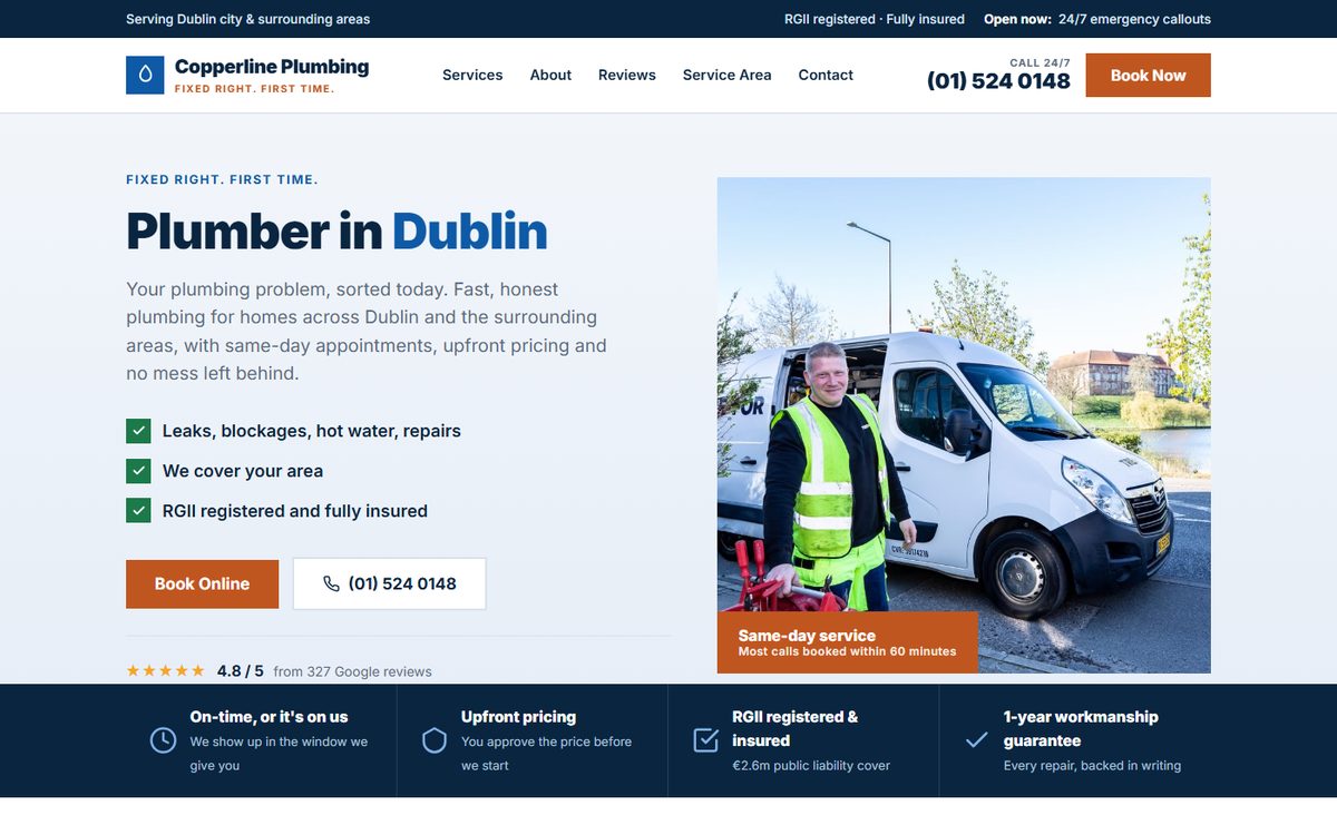 Live preview of the Copperline Plumbing website