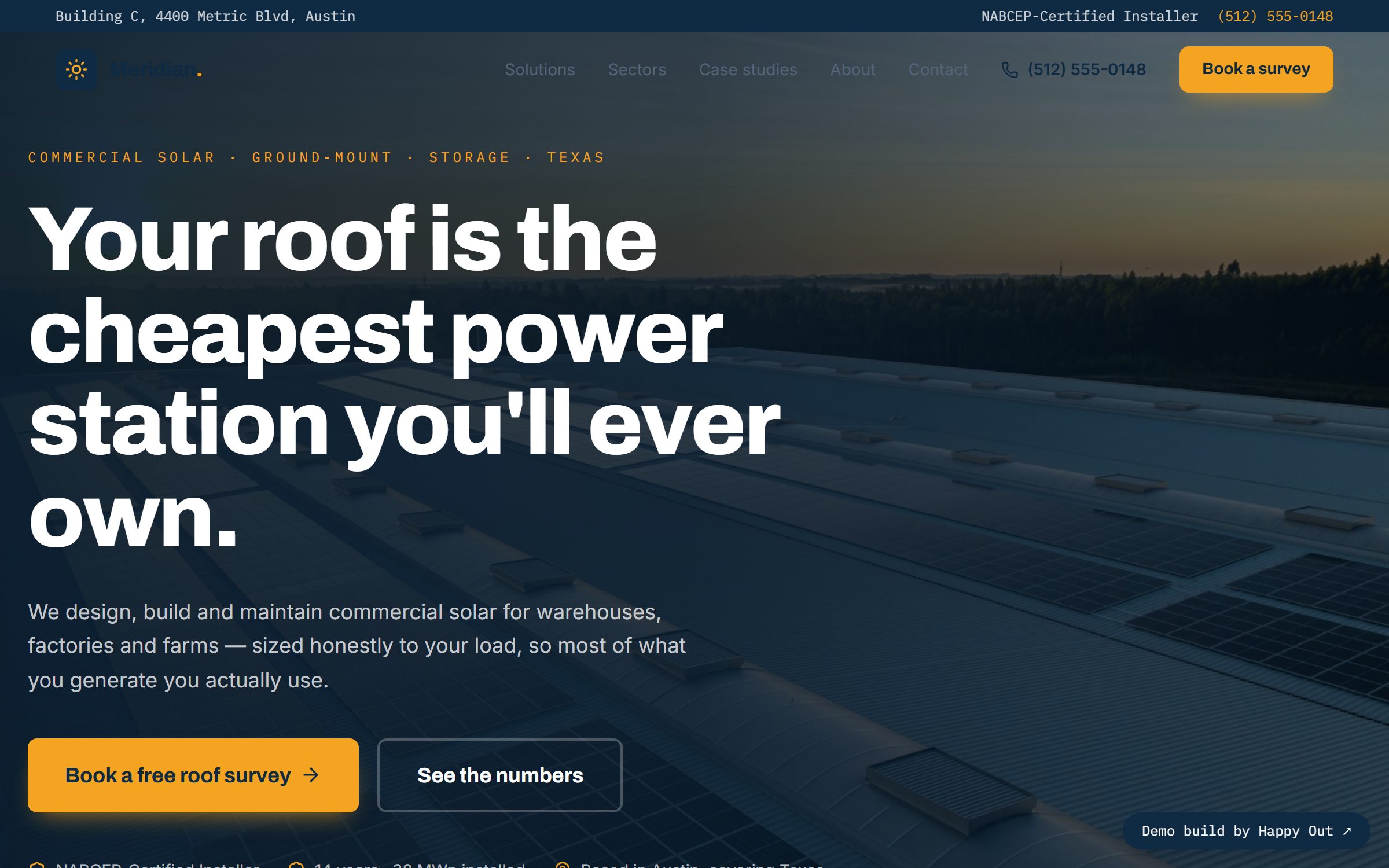 Live preview of the Meridian Commercial Solar website